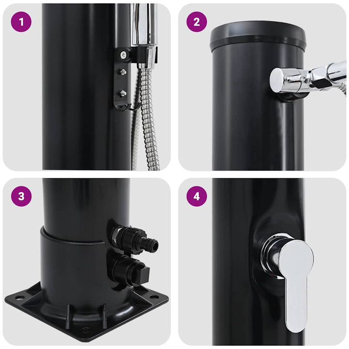 Udendørs Solbruser 20 l PVC og Aluminium Sort