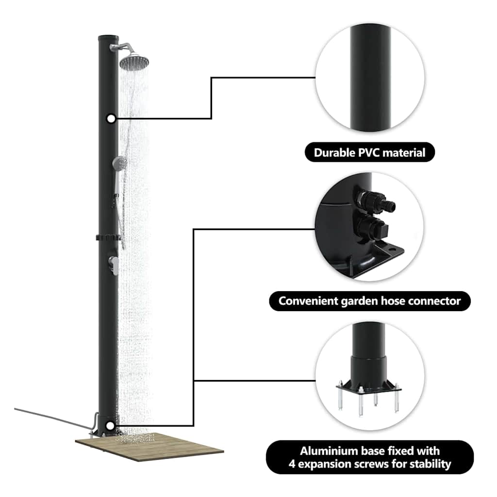 Udendørs Solbruser Sort 217 cm PVC og Aluminium