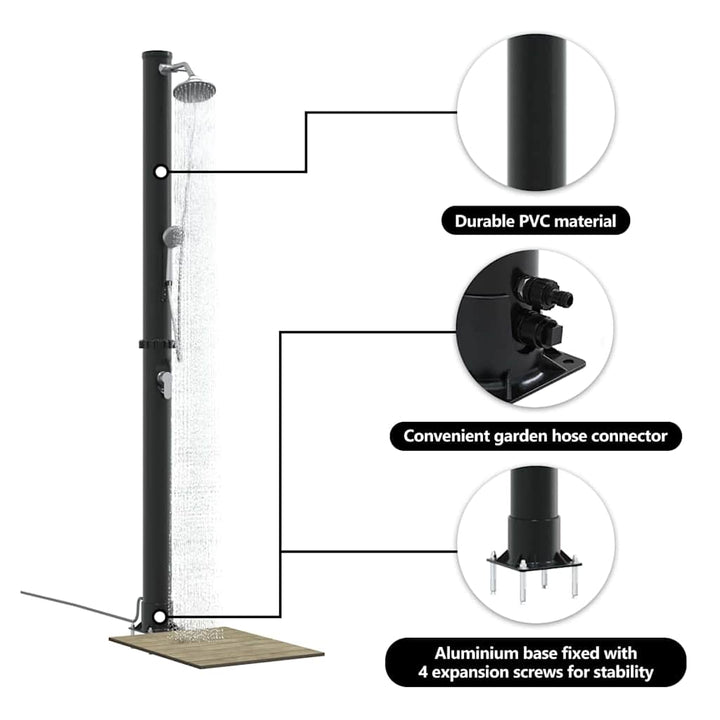 Udendørs Solbruser Sort 217 cm PVC og Aluminium