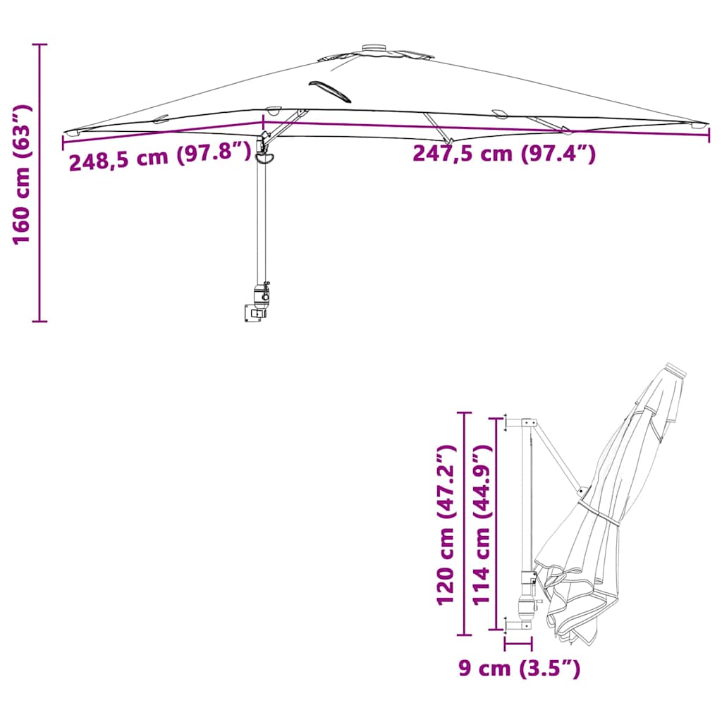 Havesol Sort 248,5 x 247,5 x 160 cm Polyester og Stål
