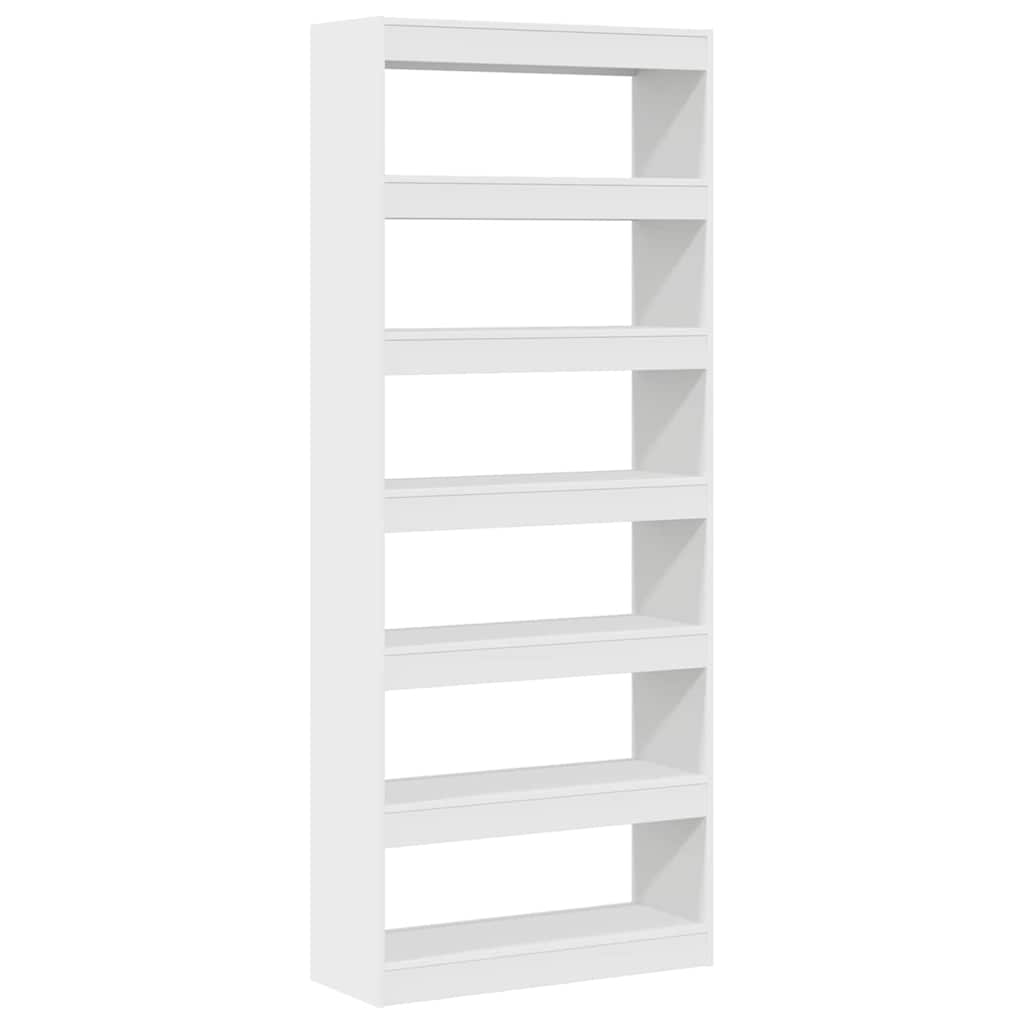 Bogskab 6 niveauer 80 x 30 x 198 cm Konstrueret træ Hvid