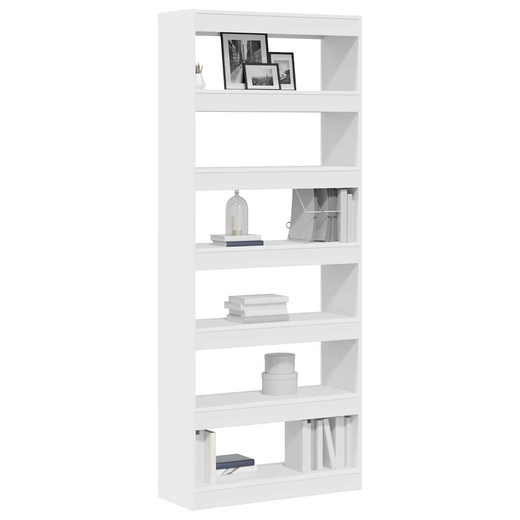 Bogskab 6 niveauer 80 x 30 x 198 cm Konstrueret træ Hvid