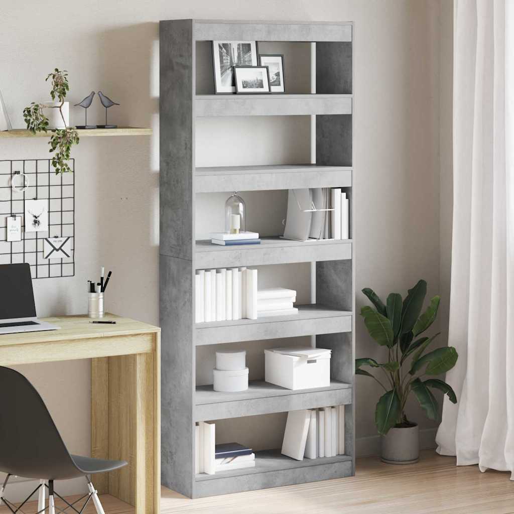 Bogskab med hylde Beton Grå 80 x 30 x 198 cm Konstrueret træ