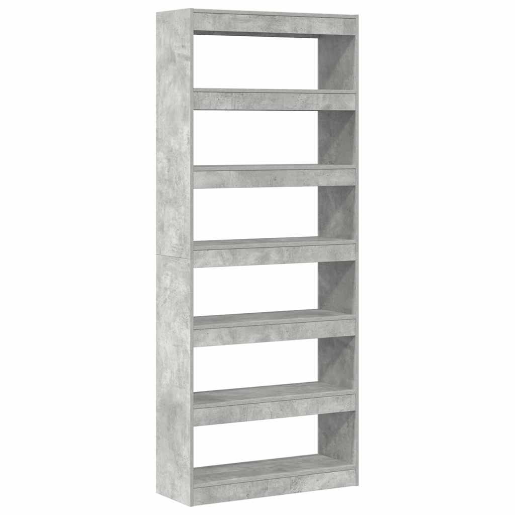 Bogskab 6 niveauer 80 x 30 x 198 cm Konstrueret træ Beton Grå