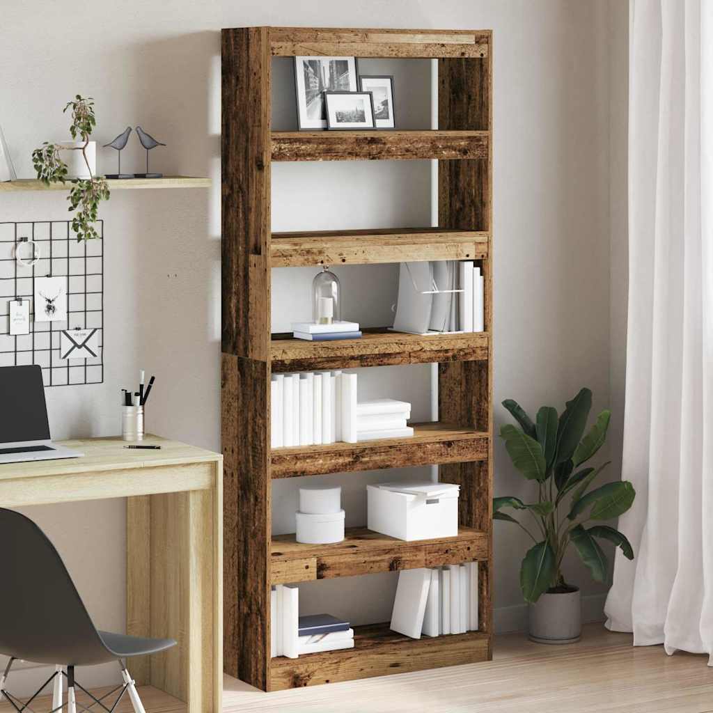 Bogskab 6 niveauer 80 x 30 x 198 cm Konstrueret træ Gammelt træ