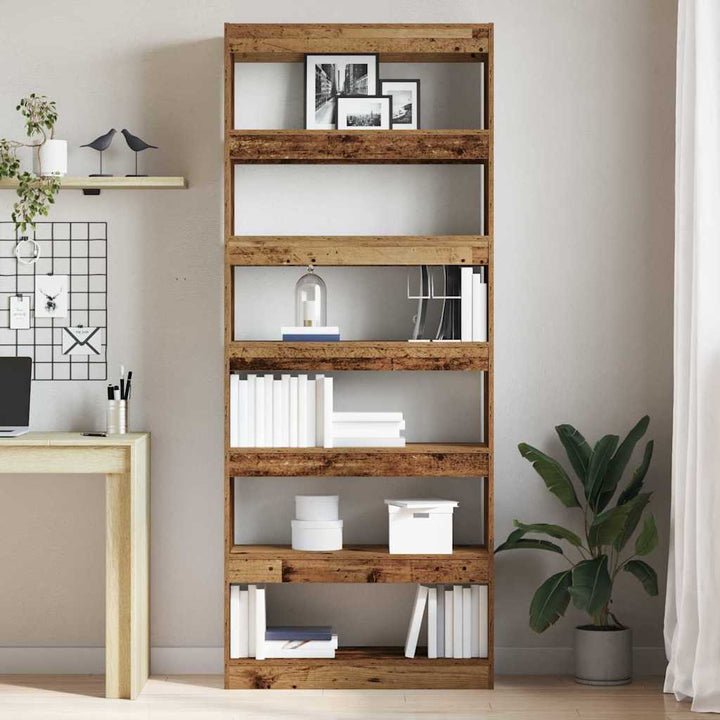 Bogskab 6 niveauer 80 x 30 x 198 cm Konstrueret træ Gammelt træ
