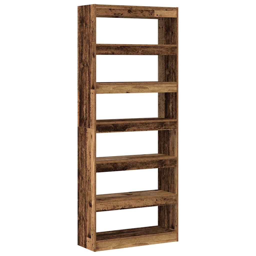 Bogskab 6 niveauer 80 x 30 x 198 cm Konstrueret træ Gammelt træ