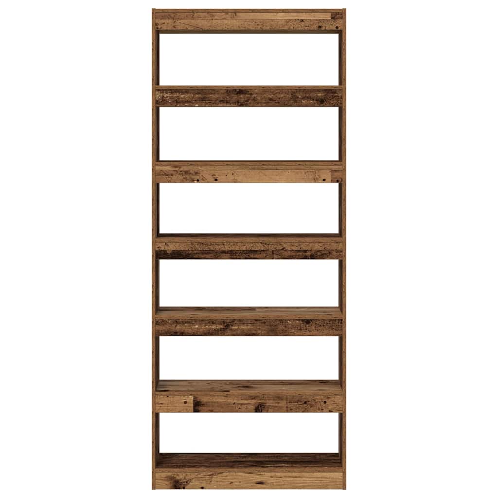 Bogskab 6 niveauer 80 x 30 x 198 cm Konstrueret træ Gammelt træ