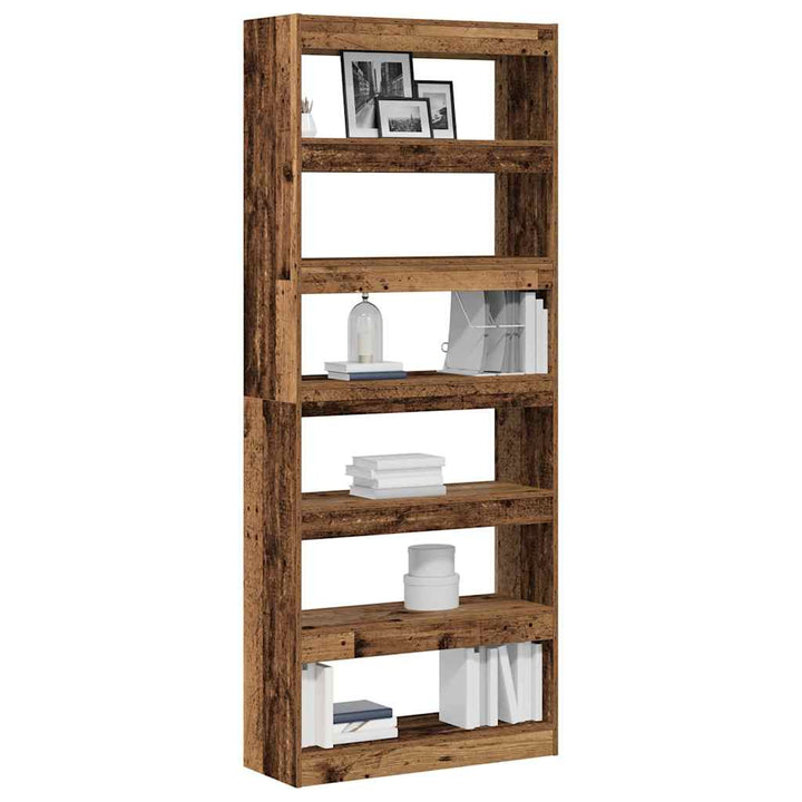 Bogskab 6 niveauer 80 x 30 x 198 cm Konstrueret træ Gammelt træ