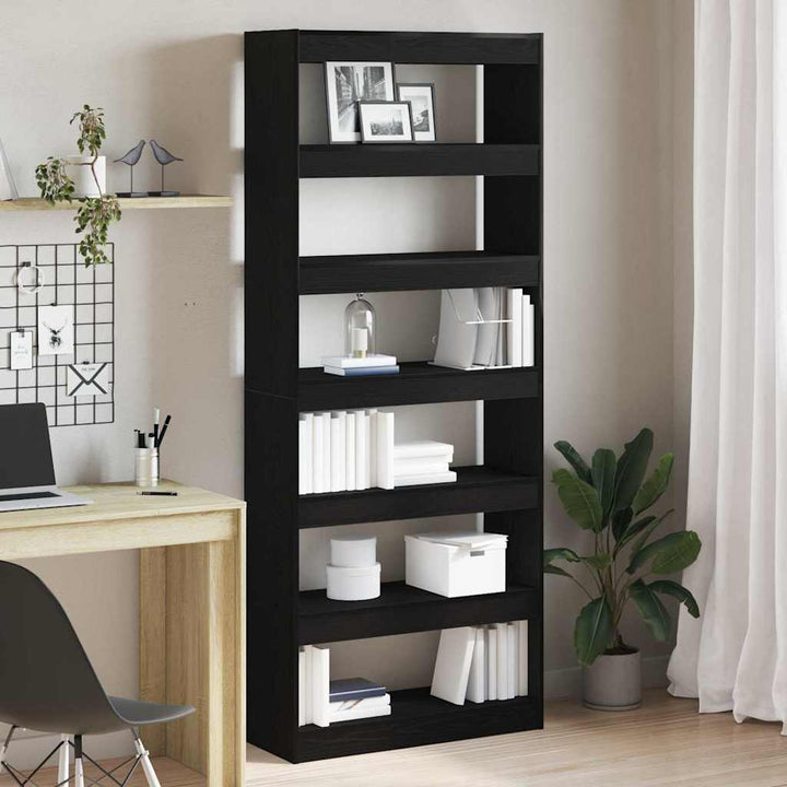 Bogskab med hylde Sort eg 80 x 30 x 198 cm Konstrueret træ