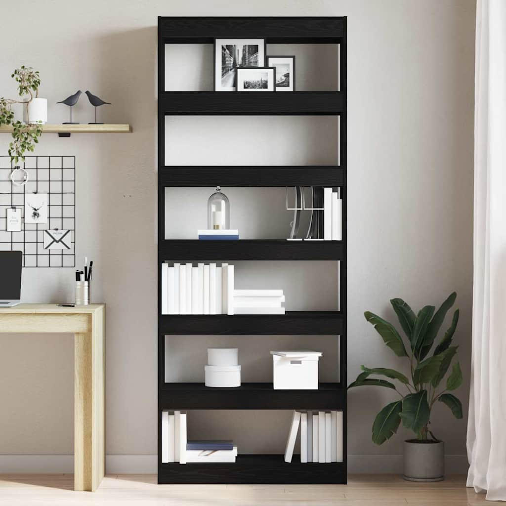 Bogskab med hylde Sort eg 80 x 30 x 198 cm Konstrueret træ