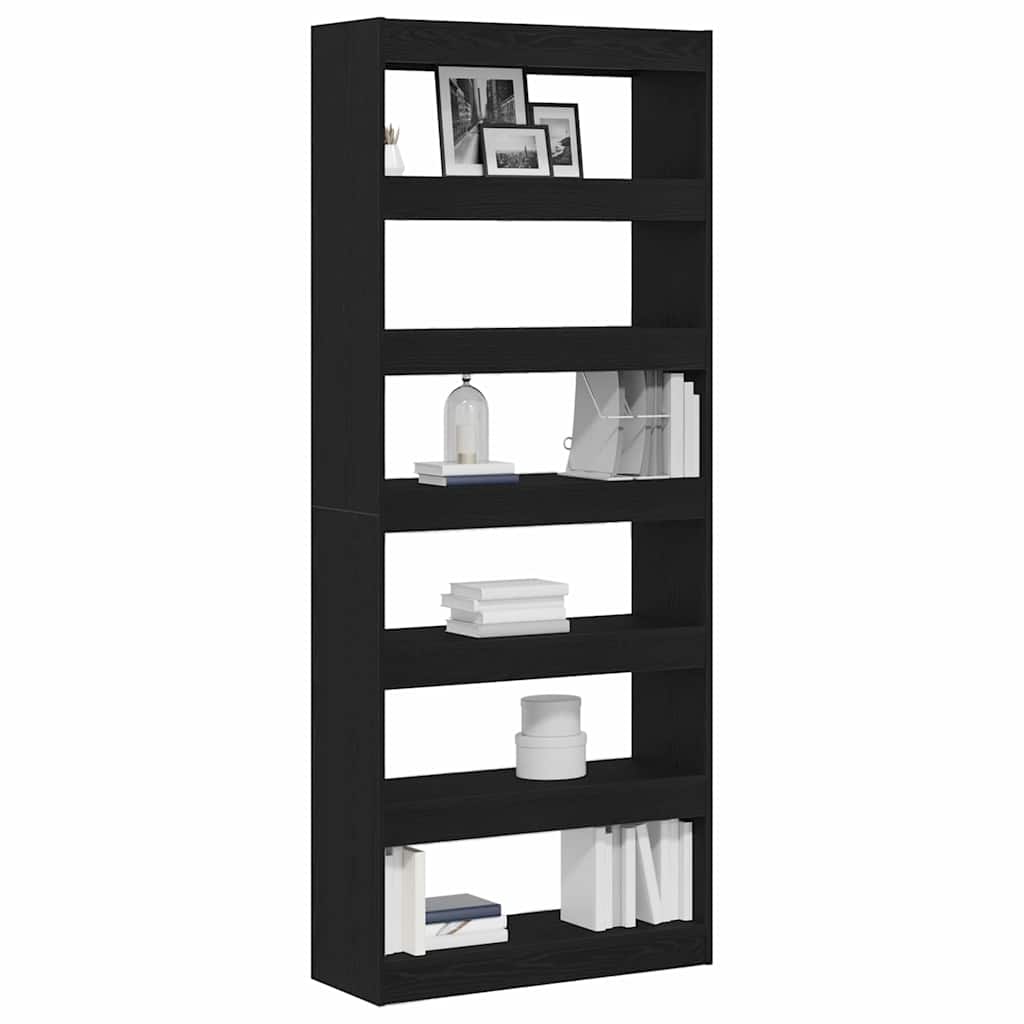 Bogskab 6 niveauer 80 x 30 x 198 cm Konstrueret træ Sort eg