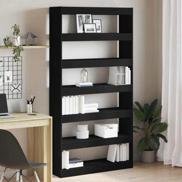 Bogskab 6 niveauer 100 x 30 x 198 cm Konstrueret træ Sort