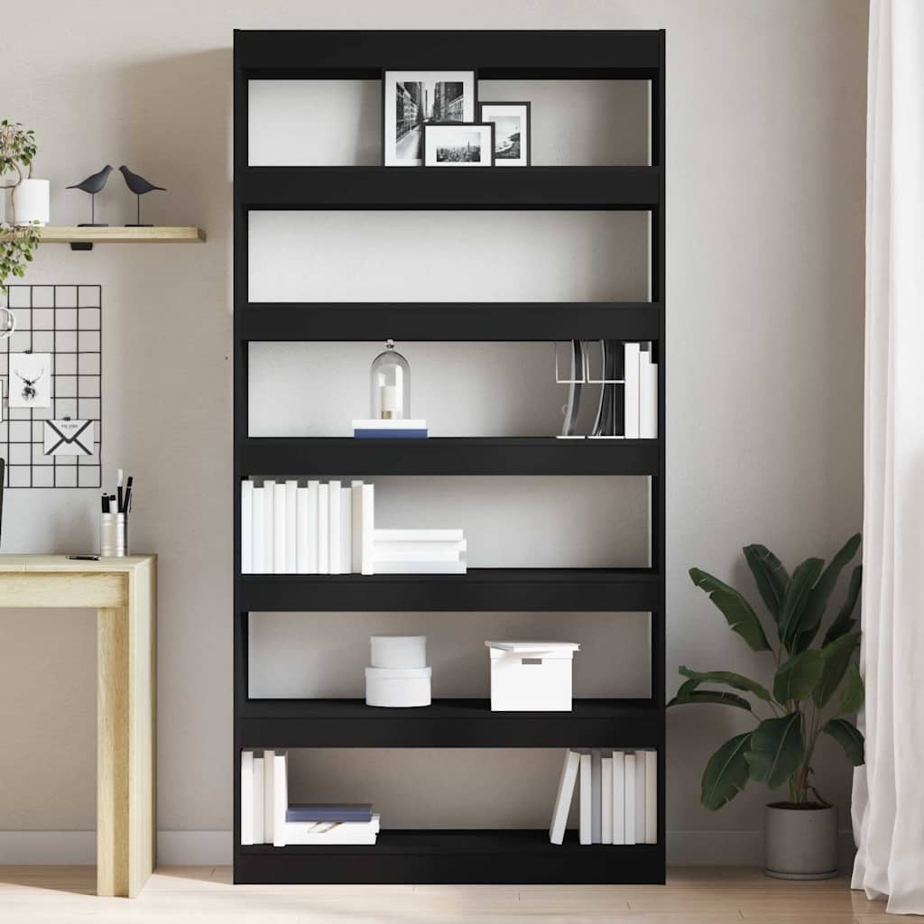 Bogskab 6 niveauer 100 x 30 x 198 cm Konstrueret træ Sort