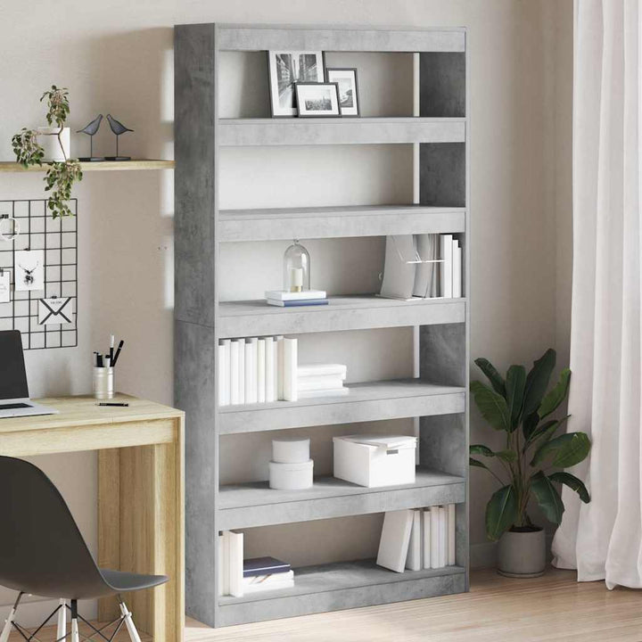 Bogskab 6 niveauer 100 x 30 x 198 cm Konstrueret træ Beton Grå