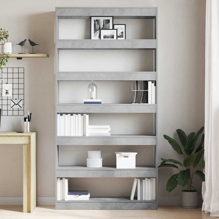 Bogskab 6 niveauer 100 x 30 x 198 cm Konstrueret træ Beton Grå