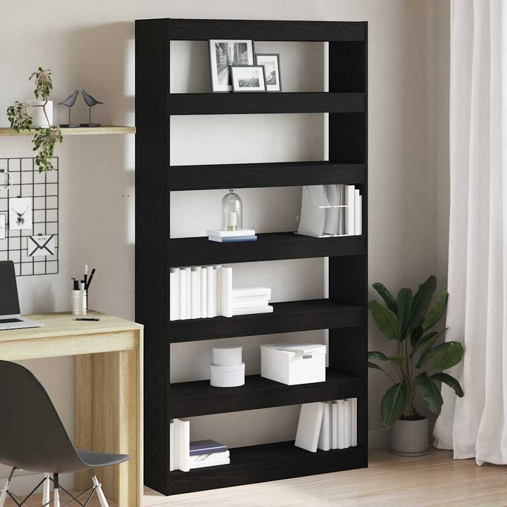 Bogskab 6 niveauer 100 x 30 x 198 cm Konstrueret træ Sort Eg
