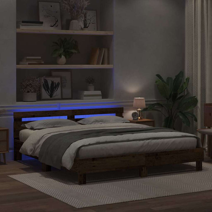 Sengestel med LED Gammelt træ 200 x 200 cm Konstrueret træ