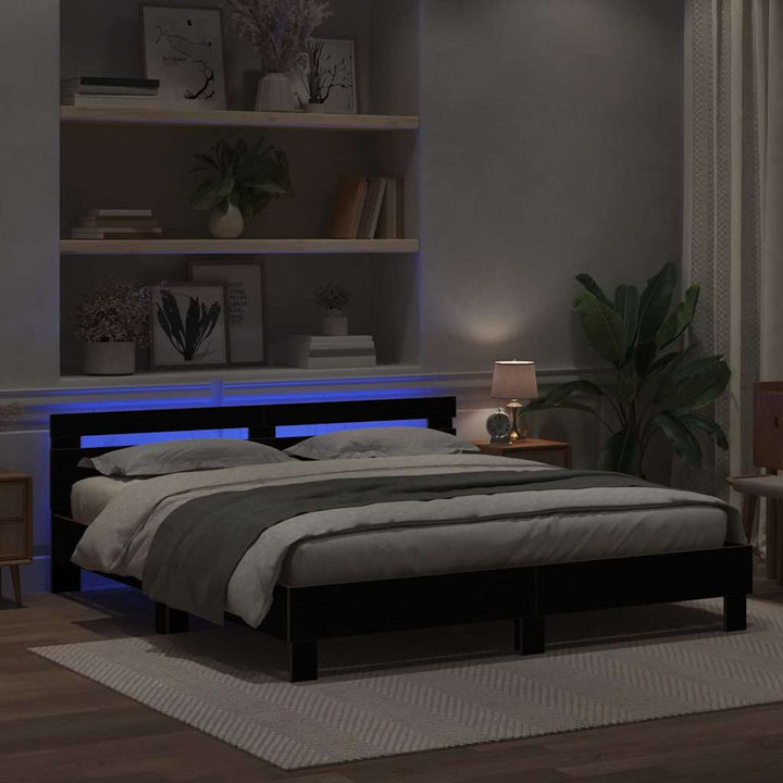 Sengestel med hovedgærde Sort eg 180 x 200 cm Konstrueret træ