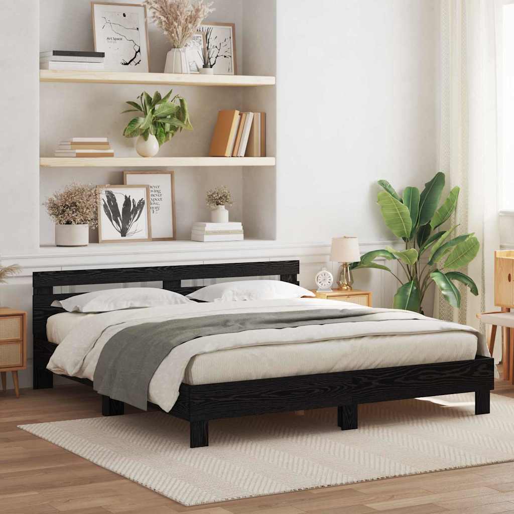 Sengestel med hovedgærde Sort eg 180 x 200 cm Konstrueret træ