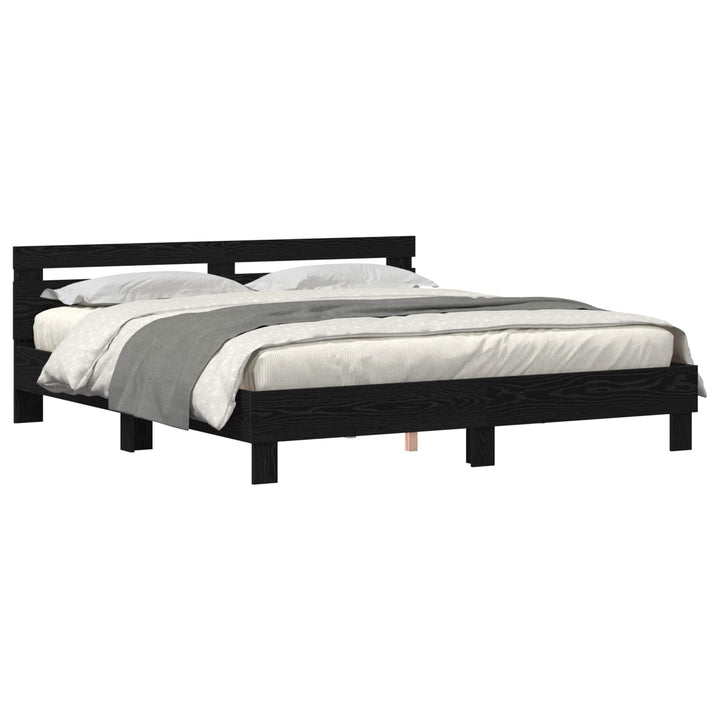 Sengestel med hovedgærde Sort eg 180 x 200 cm Konstrueret træ