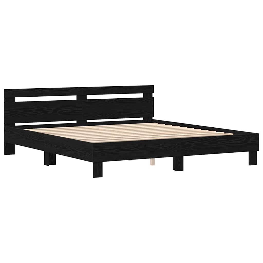 Sengestel med hovedgærde Sort eg 180 x 200 cm Konstrueret træ