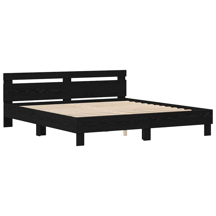 Sengestel med hovedgærde Sort eg 180 x 200 cm Konstrueret træ