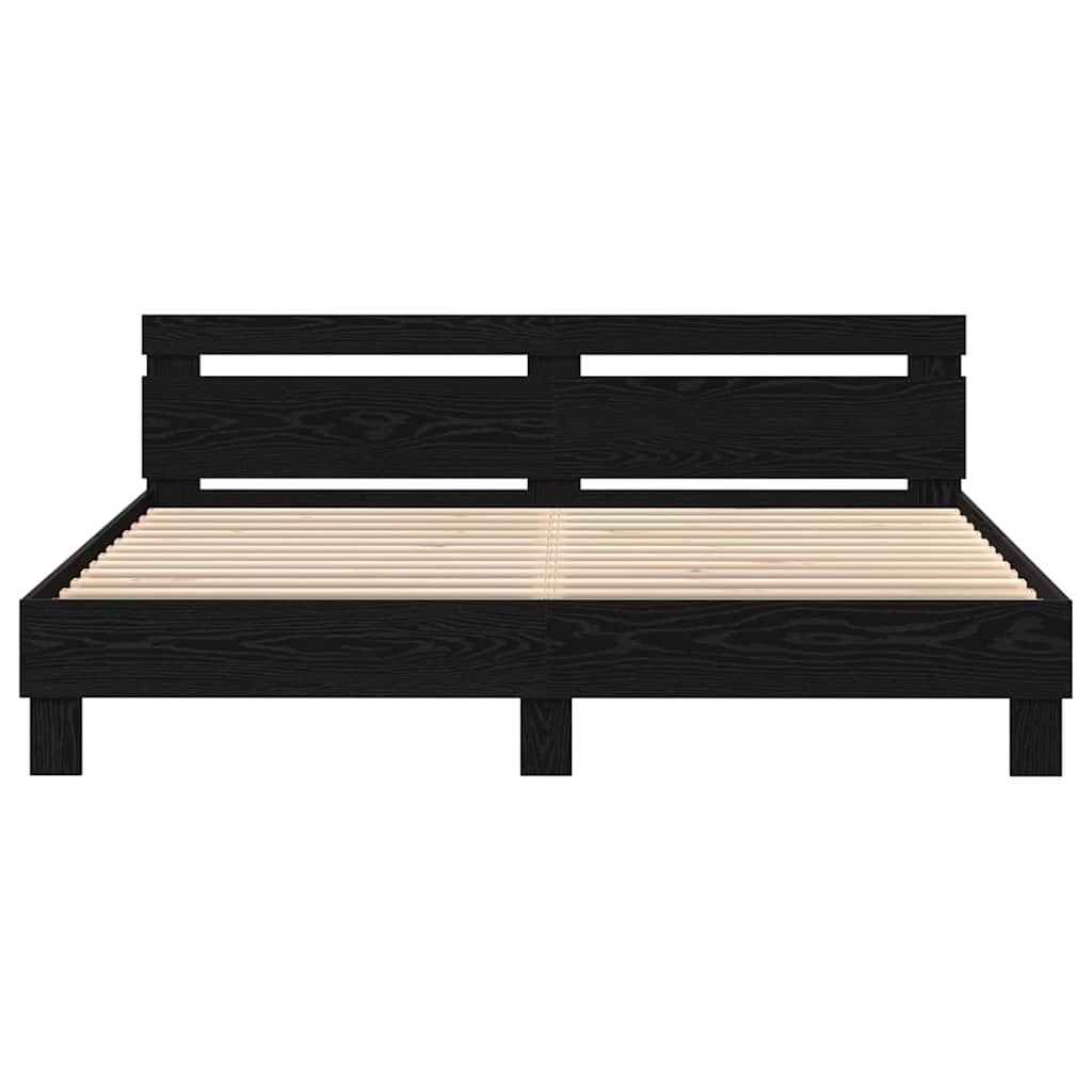 Sengestel med hovedgærde Sort eg 180 x 200 cm Konstrueret træ