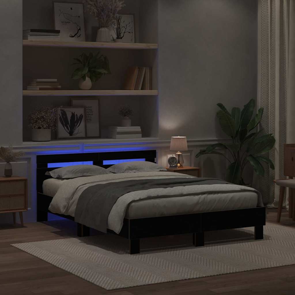 Sengestel med hovedgærde Sort eg 160 x 200 cm Konstrueret træ