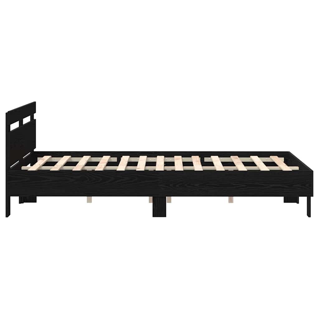 Sengestel med hovedgærde Sort eg 160 x 200 cm Konstrueret træ