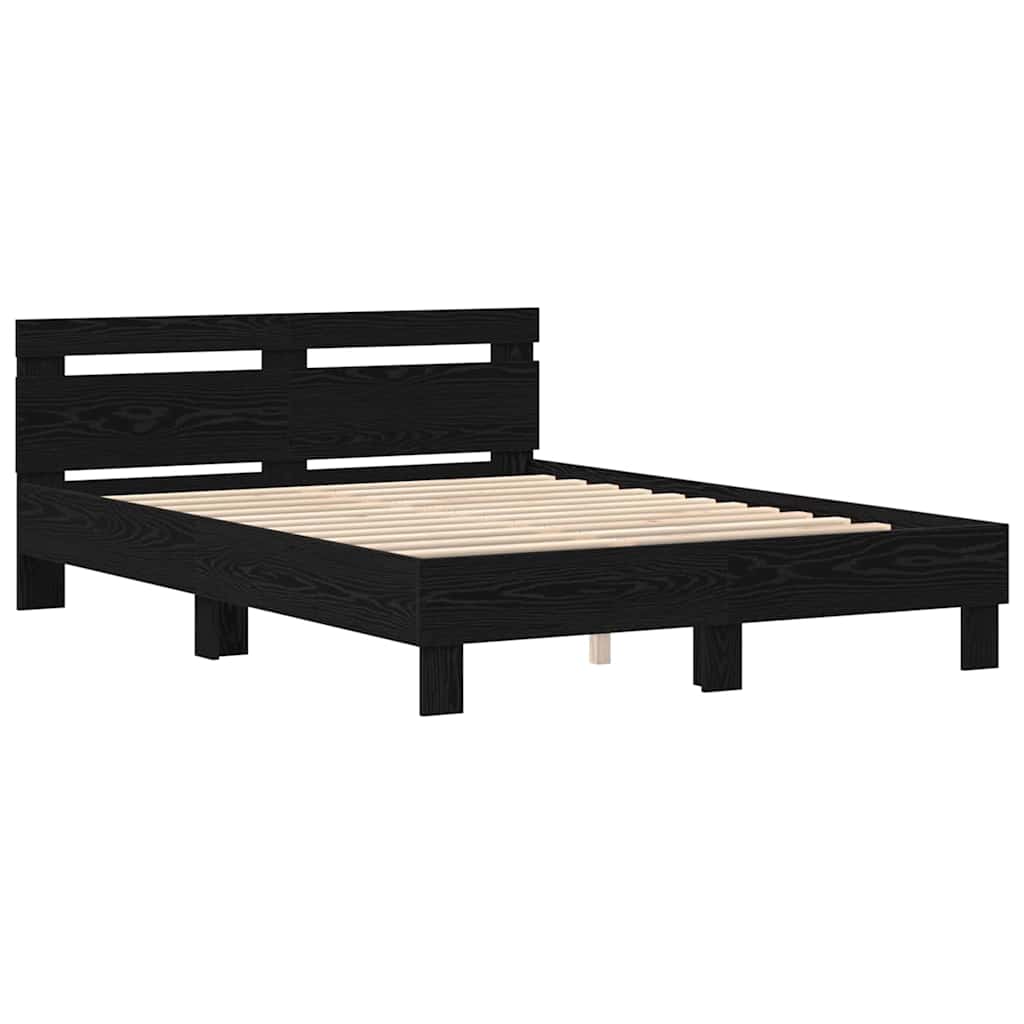 Sengestel med hovedgærde Sort eg 140 x 200 cm Konstrueret træ