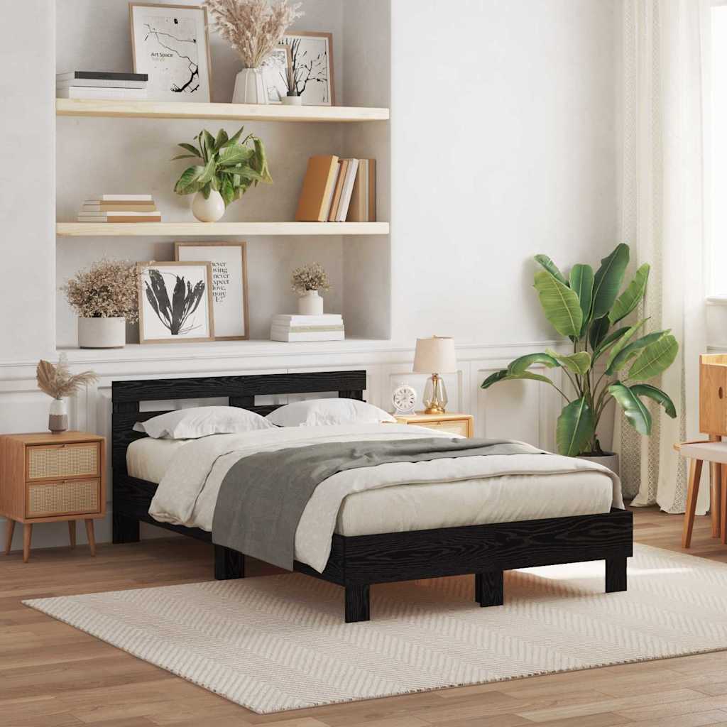 Sengestel med hovedgærde Sort eg 120 x 190 cm Konstrueret træ