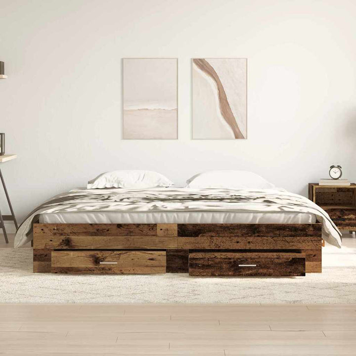 Sengestel med skuffe Gammelt træ 180 x 200 cm Konstrueret træ