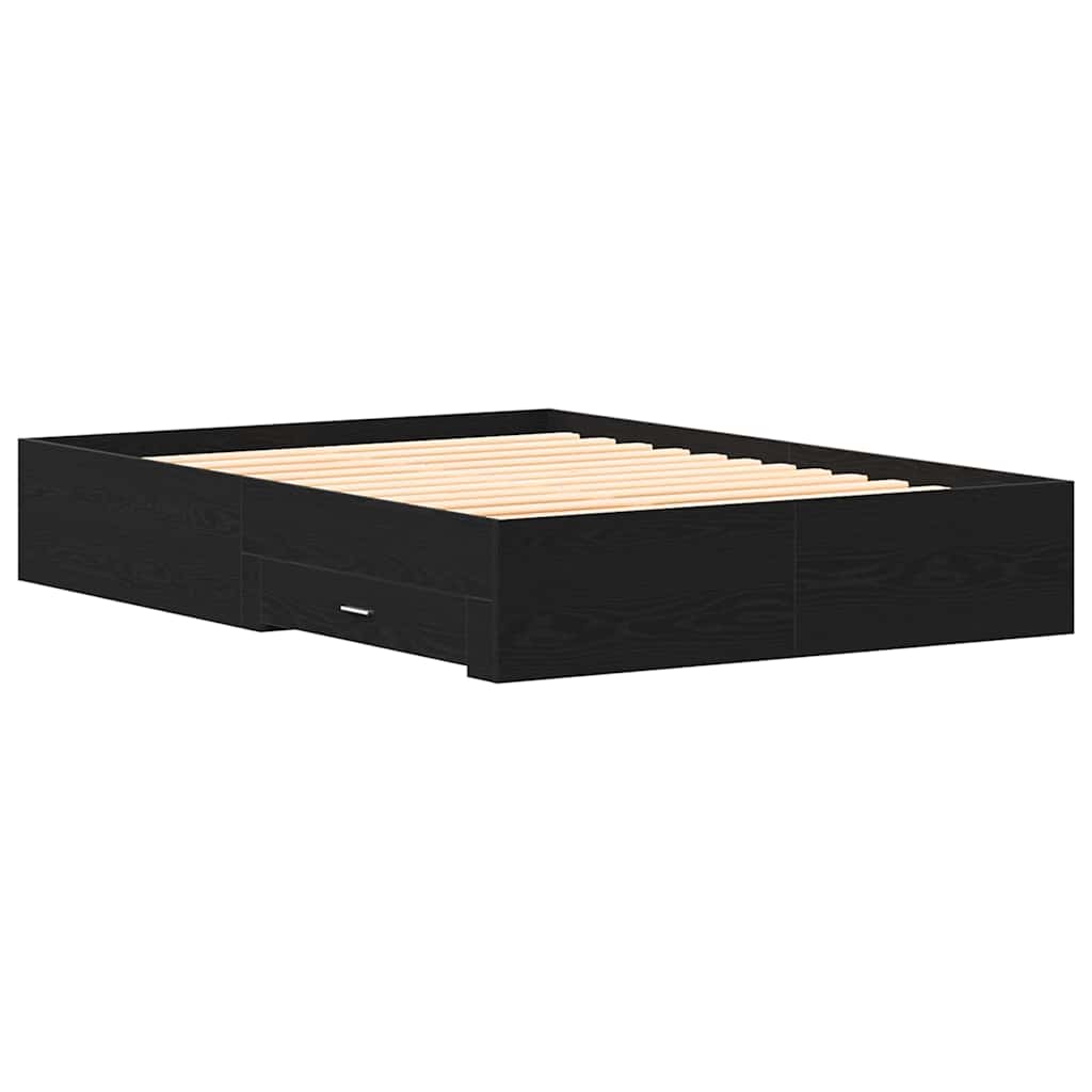 Sengestel med skuffe Sort eg 140 x 200 cm Konstrueret træ