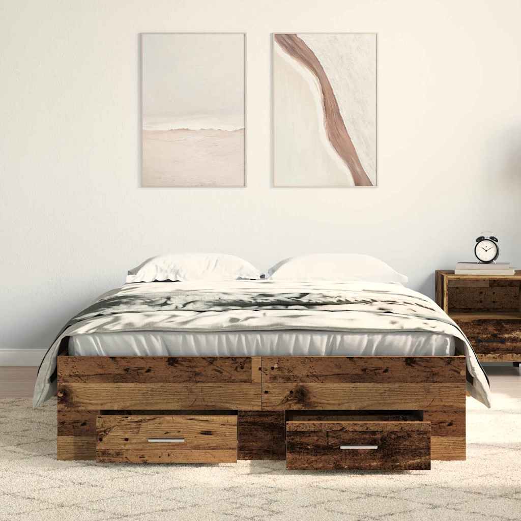 Sengestel med skuffe Gammelt træ 120 x 200 cm Konstrueret træ