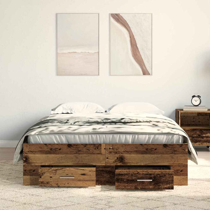 Sengestel med skuffe Gammelt træ 120 x 200 cm Konstrueret træ