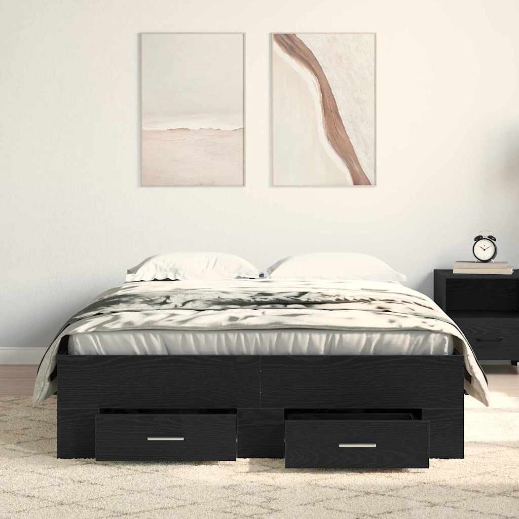 Sengestel med skuffe Sort eg 120 x 200 cm Konstrueret træ