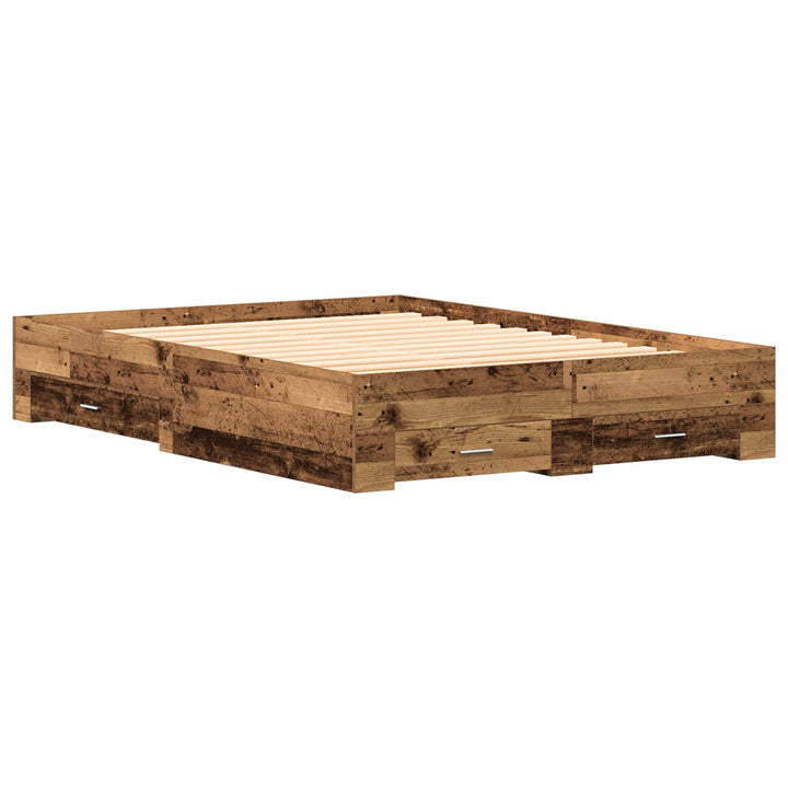 Sengestel med skuffe Gammelt træ 140 x 190 cm Konstrueret træ