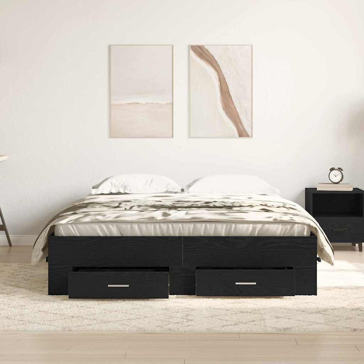Sengestel med skuffe Sort eg 140 x 190 cm Konstrueret træ