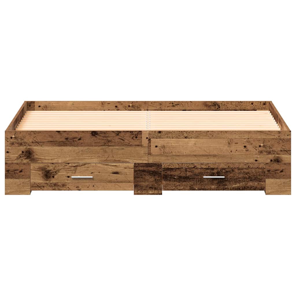 Sengestel med skuffe Gammelt træ 135 x 190 cm Konstrueret træ