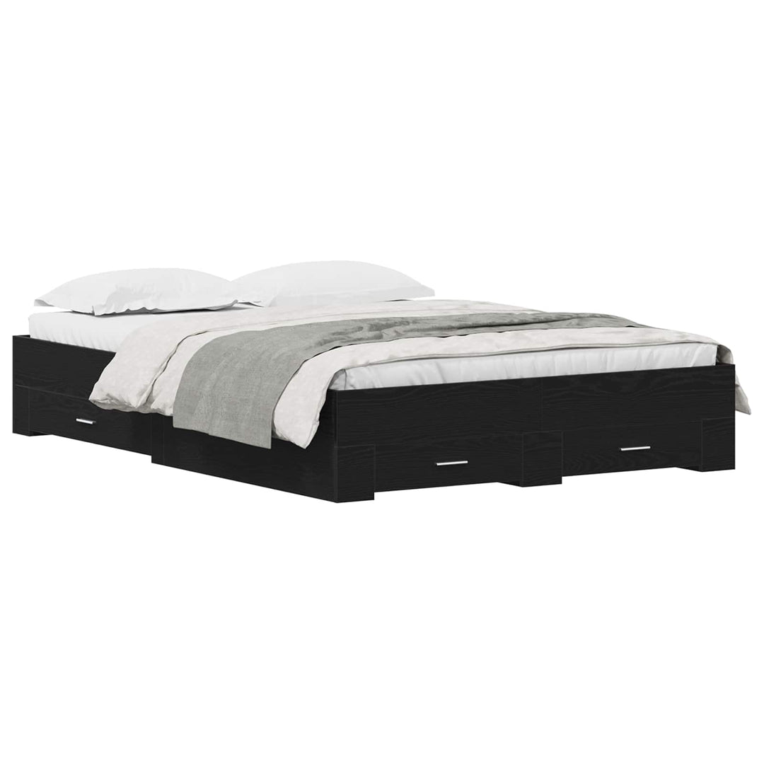 Sengestel med skuffe Sort eg 135 x 190 cm Konstrueret træ