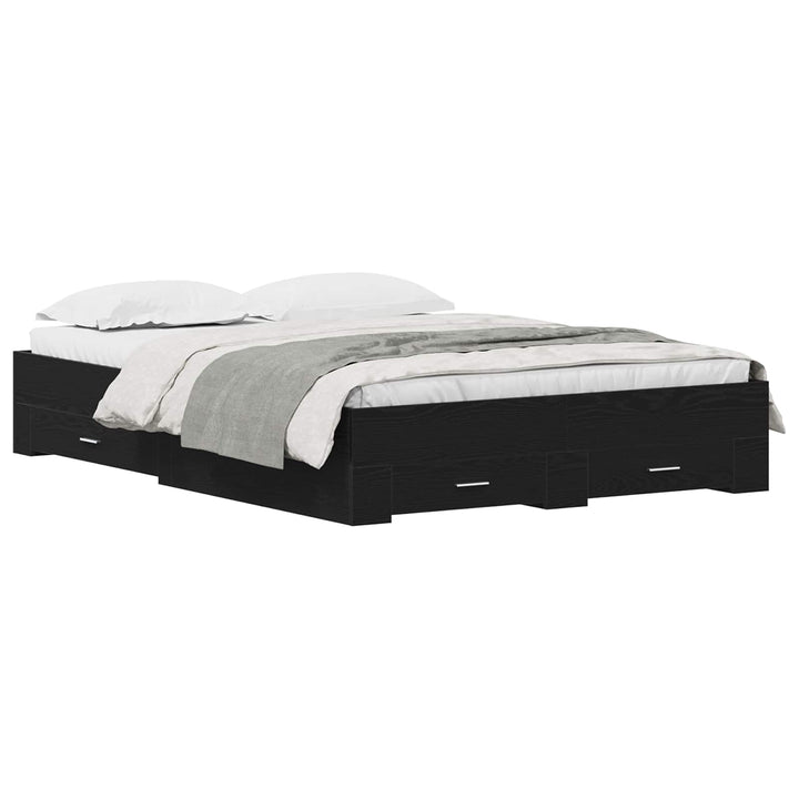 Sengestel med skuffe Sort eg 135 x 190 cm Konstrueret træ