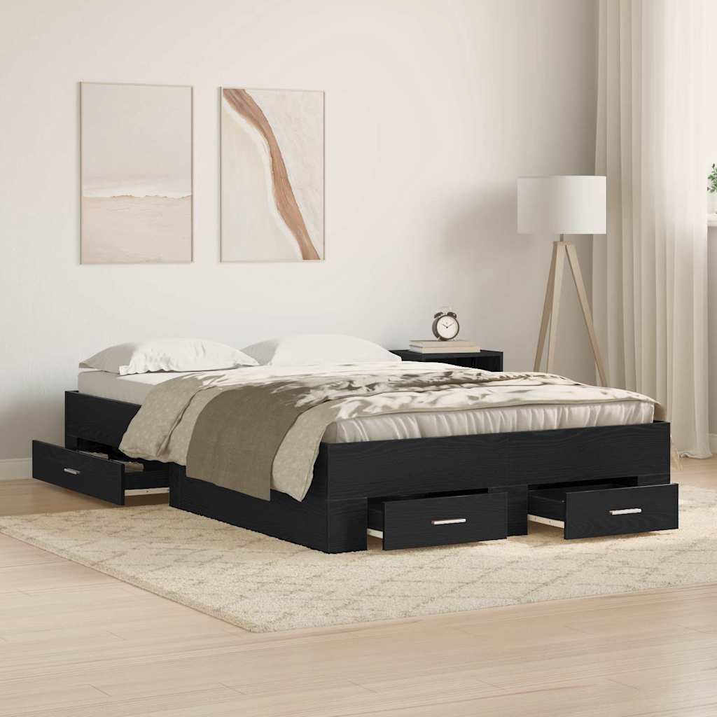 Sengestel med skuffe Sort eg 120 x 190 cm Konstrueret træ