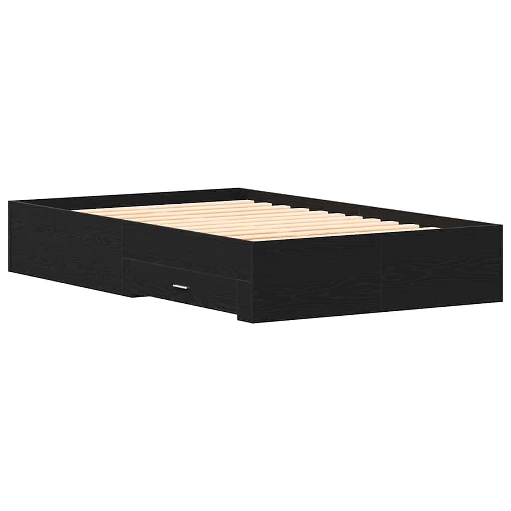 Sengestel med skuffe Sort eg 120 x 190 cm Konstrueret træ