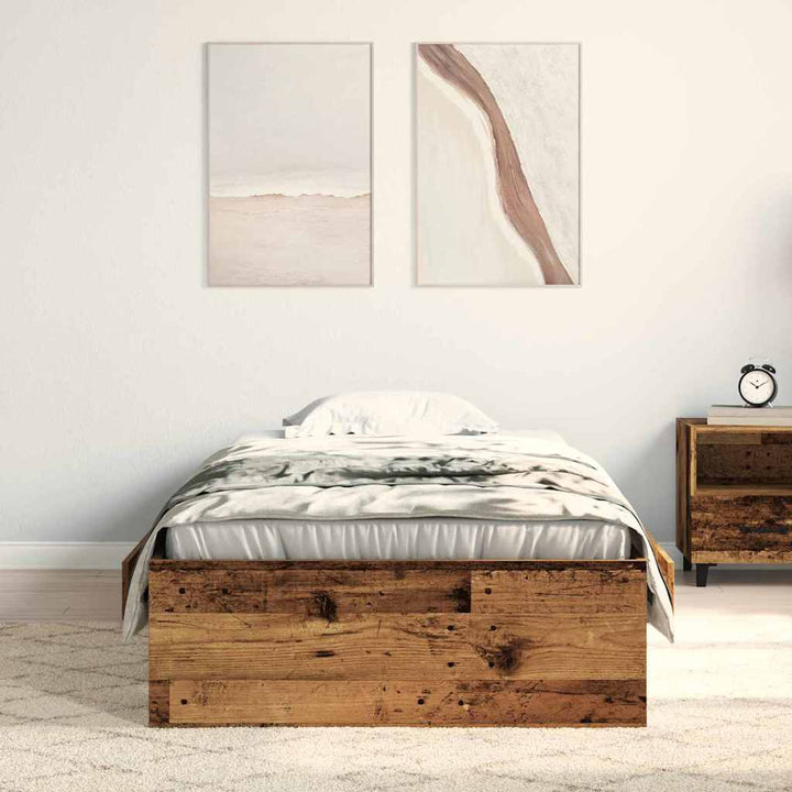 Sengestel med skuffe Gammelt træ 100 x 200 cm Konstrueret træ