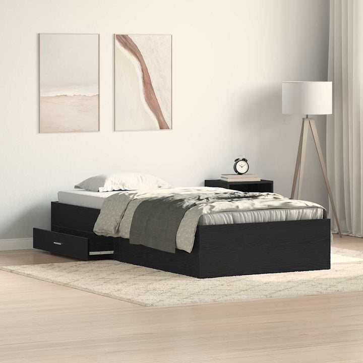Sengestel med skuffe Sort eg 100 x 200 cm Konstrueret træ