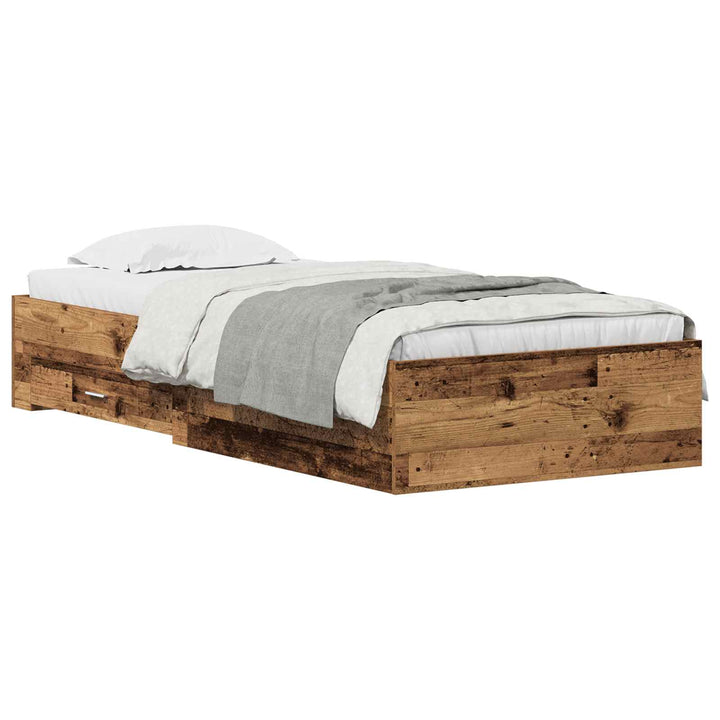 Sengestel med skuffe Gammelt træ 90 x 190 cm Konstrueret træ