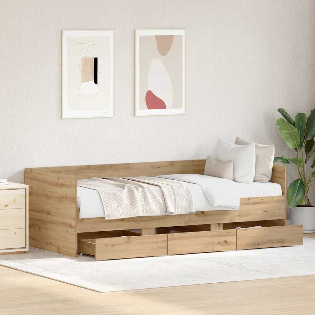 Daybed med skuffe Artisan Egetræ 90 x 200 cm Konstrueret træ