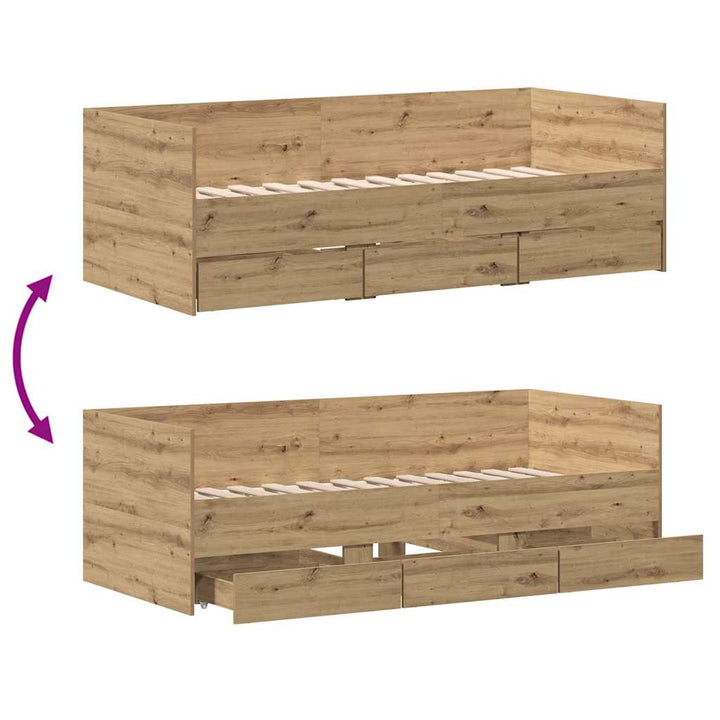 Daybed med skuffe Artisan Egetræ 90 x 200 cm Konstrueret træ