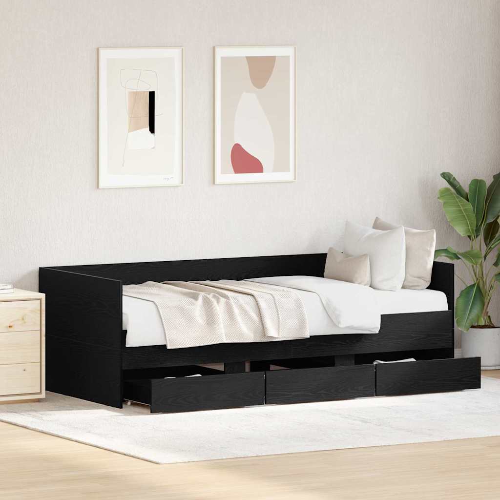 Daybed med hovedgærde Sort eg 90 x 200 cm Konstrueret træ